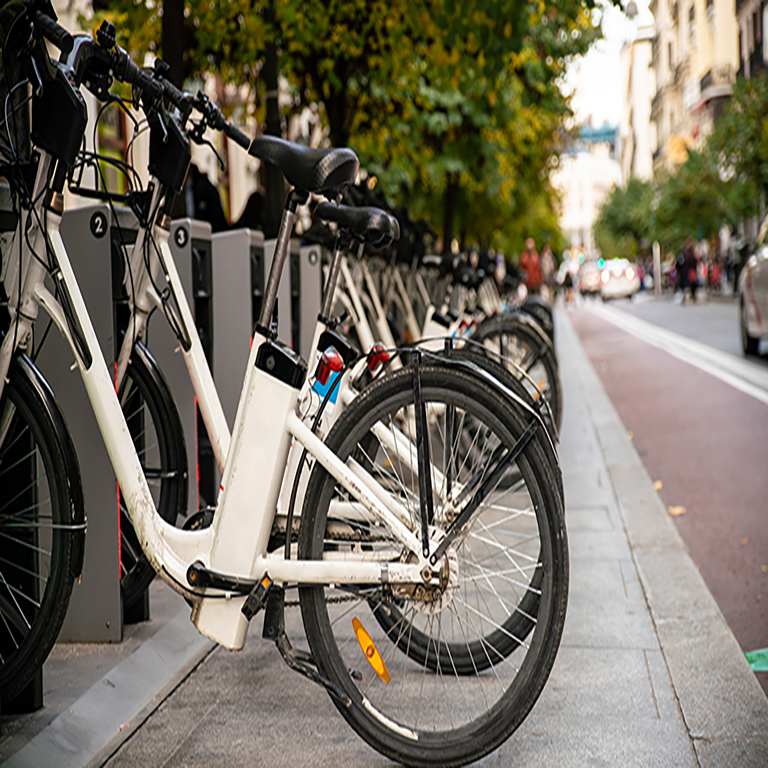 Public E-Bike sharing station in Madrid, Spain