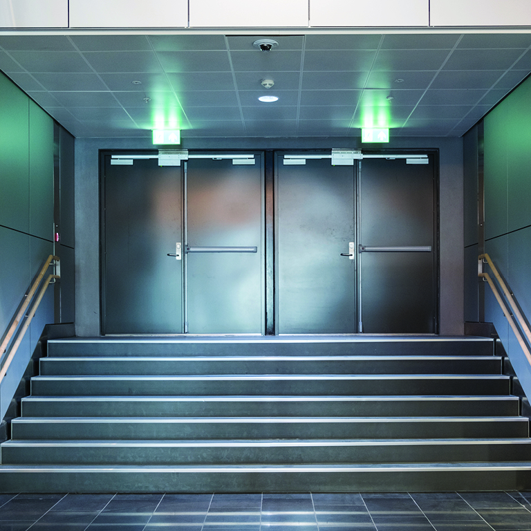 Fire exit metallic doors with staircase