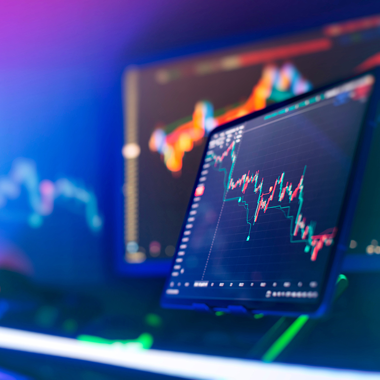 Investment, trade, finance and analysis concept. Business graph charts of financial board display candlestick