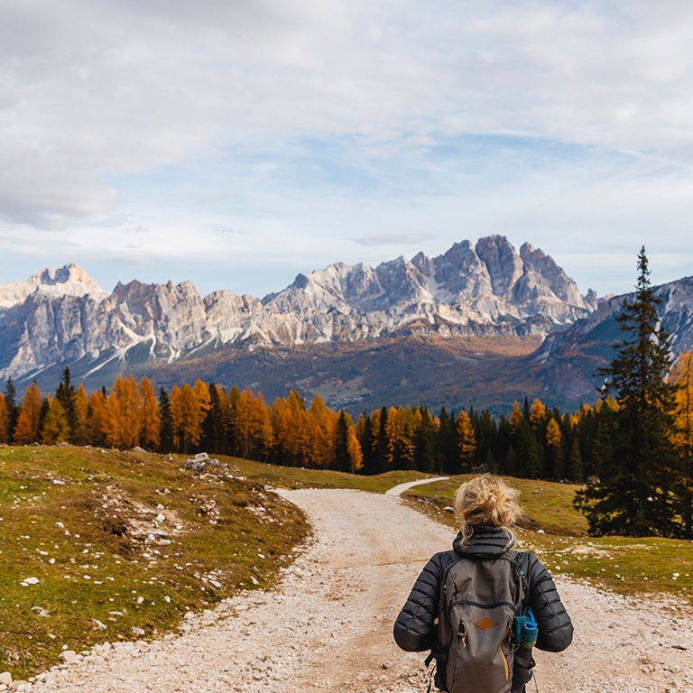 Woman looking at mountains